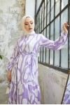  Desenli Tesettür Elbise Lila 430