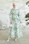  Çiçek Desen Tesettür Elbise Mint 431