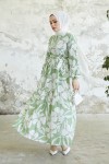  Çiçek Desen Tesettür Elbise Mint 431