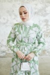  Çiçek Desen Tesettür Elbise Mint 431