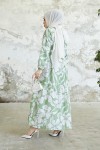  Çiçek Desen Tesettür Elbise Mint 431
