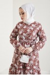  Desenli Tesettür Elbise Kahve 432