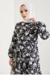  Desenli Tesettür Elbise Siyah 432