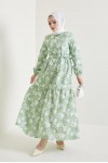  Desenli Tesettür Elbise Yeşil 432