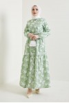  Desenli Tesettür Elbise Yeşil 432