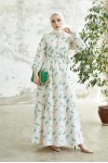  Keten Desenli Tesettür Elbie Yeşil 2203