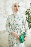  Keten Desenli Tesettür Elbie Yeşil 2203
