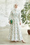  Keten Desenli Tesettür Elbie Yeşil 2203