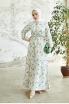  Keten Desenli Tesettür Elbie Yeşil 2203