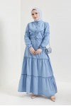  Dantel Detayli Kot Tesettür Elbi̇se Buz Mavisi