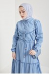  Dantel Detayli Kot Tesettür Elbi̇se Buz Mavisi