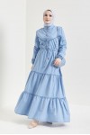  Dantel Detayli Kot Tesettür Elbi̇se Buz Mavisi