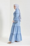  Dantel Detayli Kot Tesettür Elbi̇se Buz Mavisi