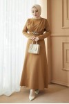  Yaka Piliseli Tesettür Elbise Camel 1625