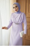  Yaka Piliseli Tesettür Elbise Lila 1625