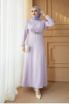  Yaka Piliseli Tesettür Elbise Lila 1625