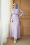  Yaka Piliseli Tesettür Elbise Lila 1625