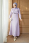  Yaka Piliseli Tesettür Elbise Lila 1625