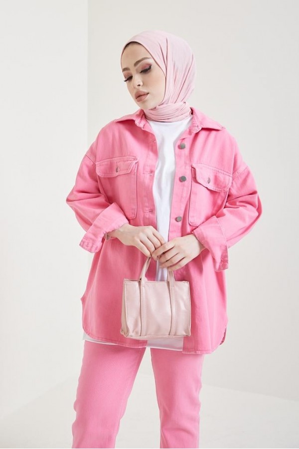 Ceket Pantolon Tesettür İkili Kot Takım Pembe 8175 Ceket Pantolon Tesettür İkili Kot Takım Pembe 8175