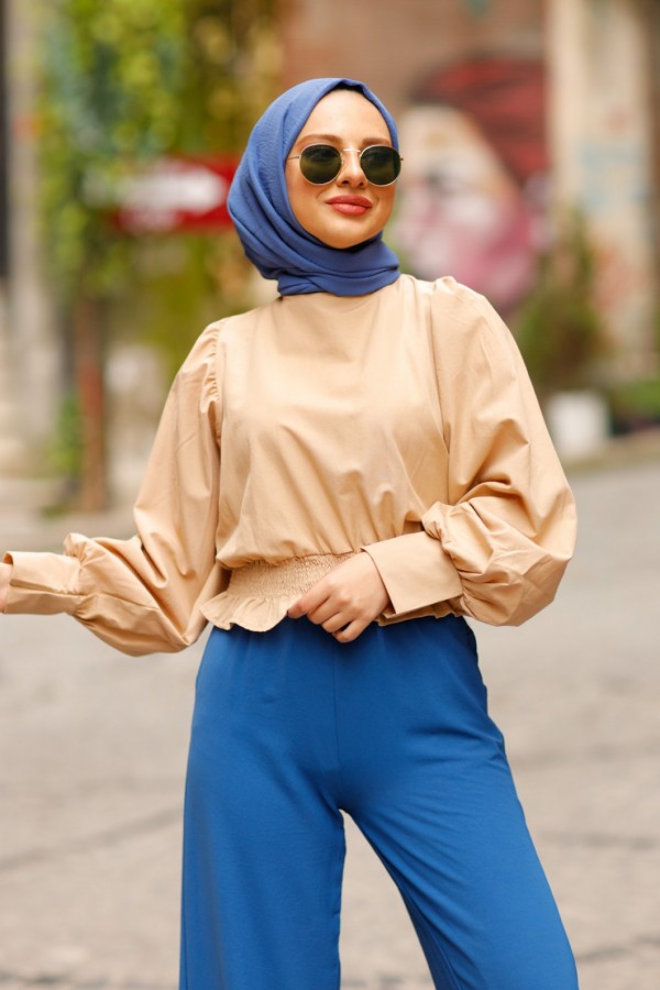  Balon Kol Gömlek Bej 4534