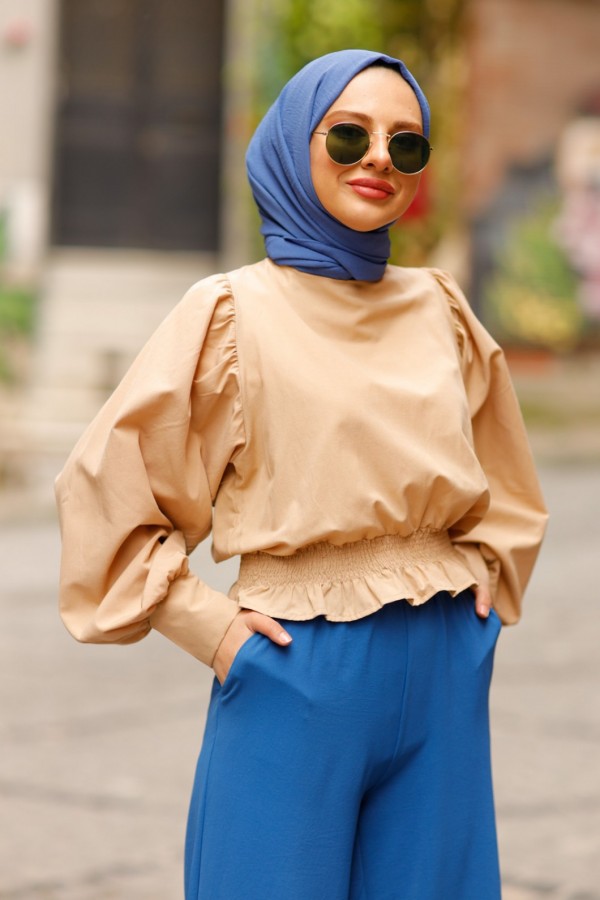  Balon Kol Gömlek Bej 4534