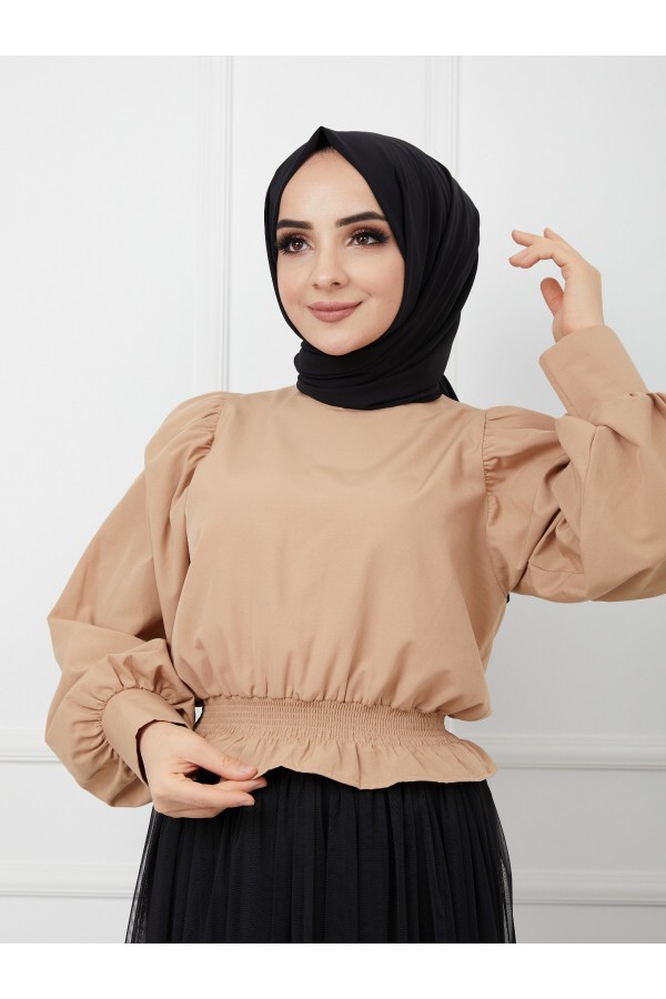  Balon Kol Gömlek Bej 4534