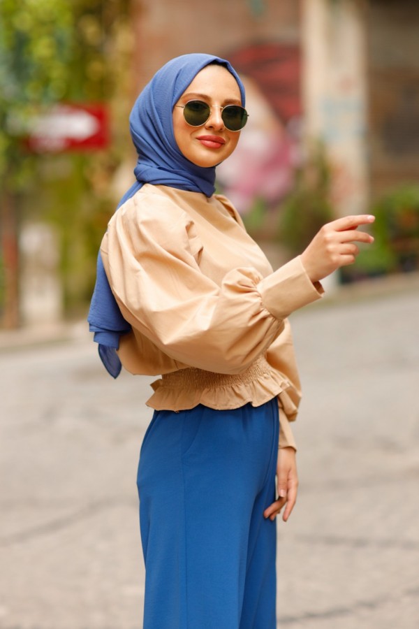  Balon Kol Gömlek Bej 4534