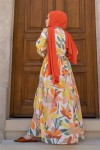 8005-1 Desenli Tesettür Elbise Oranj
