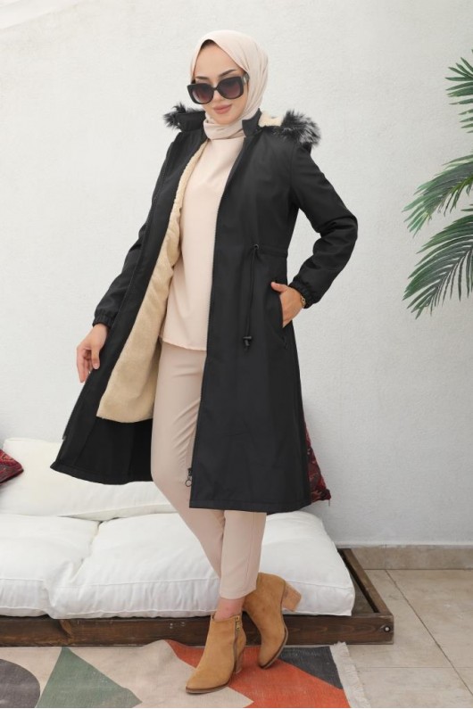 İçi Peluşlu Bondit Kaban Siyah 3004-1 İçi Peluşlu Bondit Kaban Siyah 3004-1