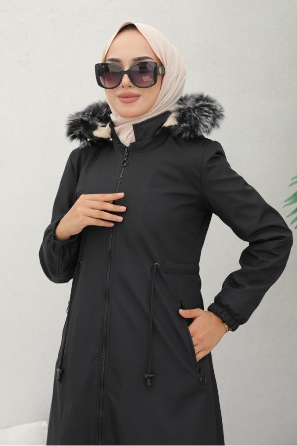 İçi Peluşlu Bondit Kaban Siyah 3004-1 İçi Peluşlu Bondit Kaban Siyah 3004-1