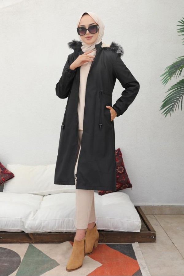 İçi Peluşlu Bondit Kaban Siyah 3004-1 İçi Peluşlu Bondit Kaban Siyah 3004-1