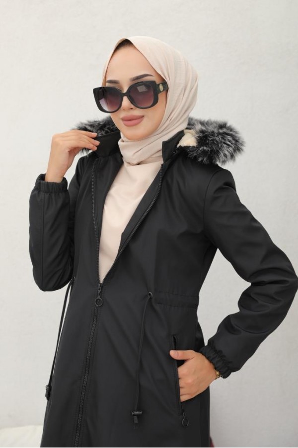 İçi Peluşlu Bondit Kaban Siyah 3004-1 İçi Peluşlu Bondit Kaban Siyah 3004-1