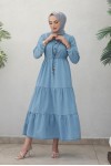  Kot İnci̇li̇ Tesettür Elbi̇se Mavi 6730