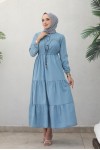  Kot İnci̇li̇ Tesettür Elbi̇se Mavi 6730