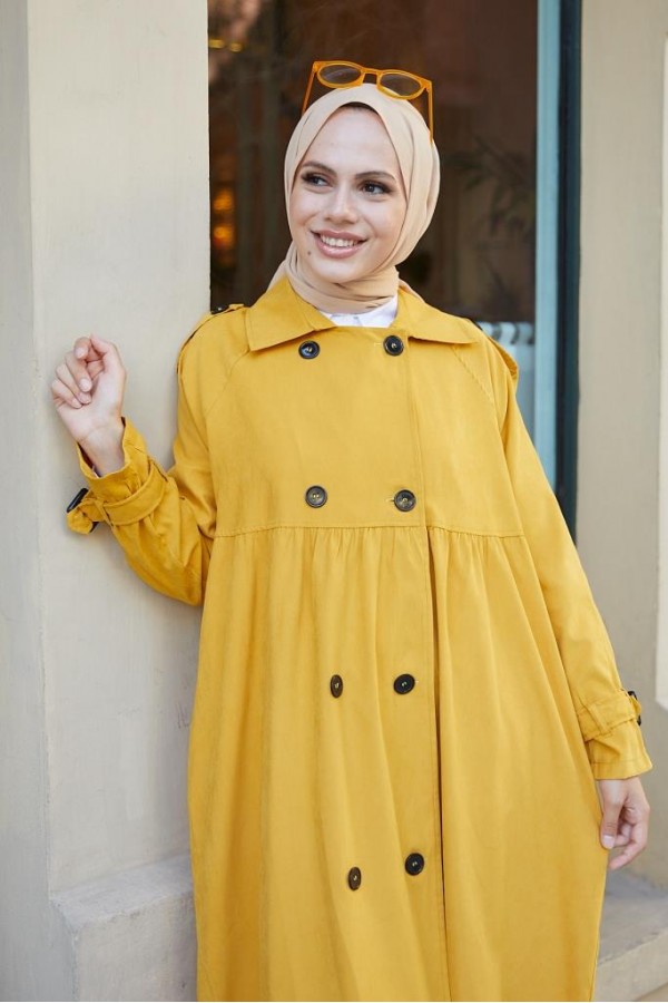  Salaş Kesim Tesettür Trenç Hardal 61194