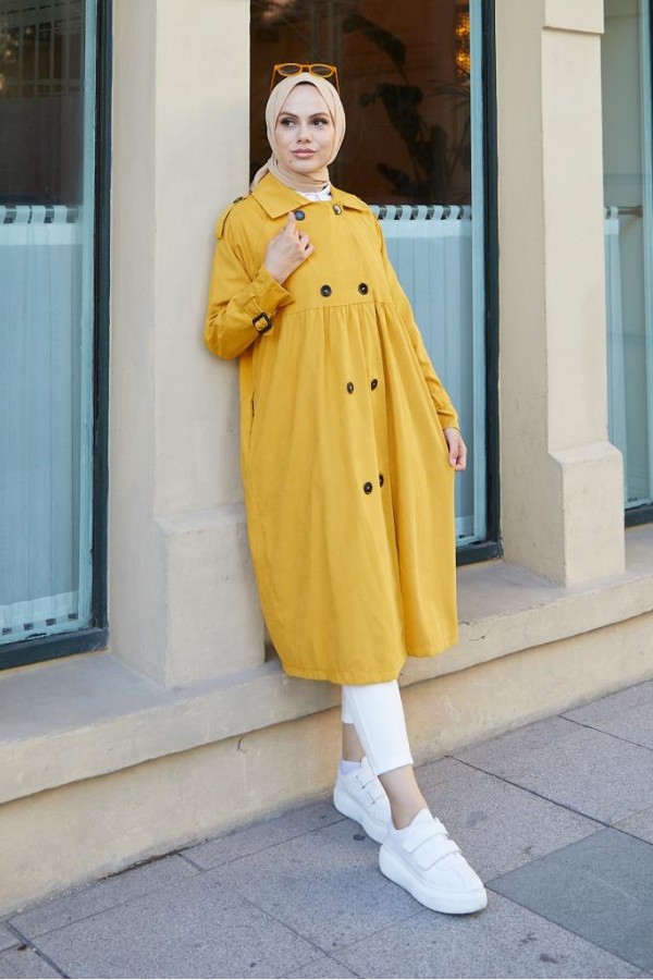  Salaş Kesim Tesettür Trenç Hardal 61194