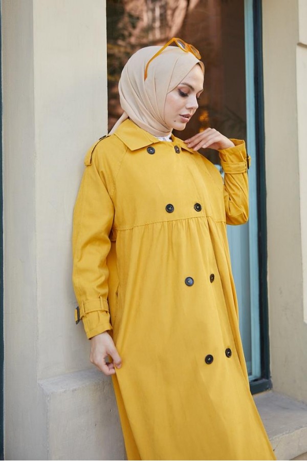  Salaş Kesim Tesettür Trenç Hardal 61194