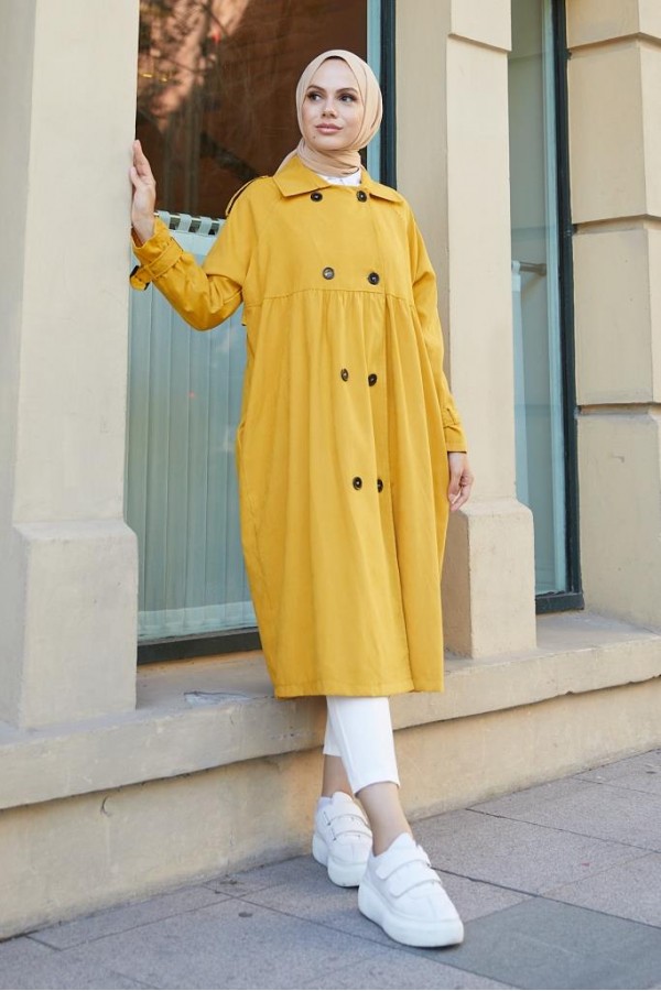  Salaş Kesim Tesettür Trenç Hardal 61194