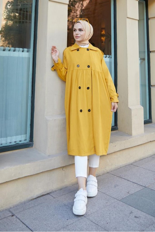  Salaş Kesim Tesettür Trenç Hardal 61194