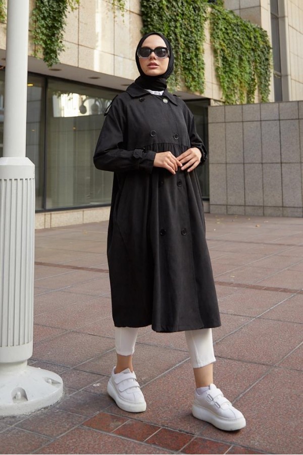  Salaş Kesim Tesettür Trenç Siyah 61194