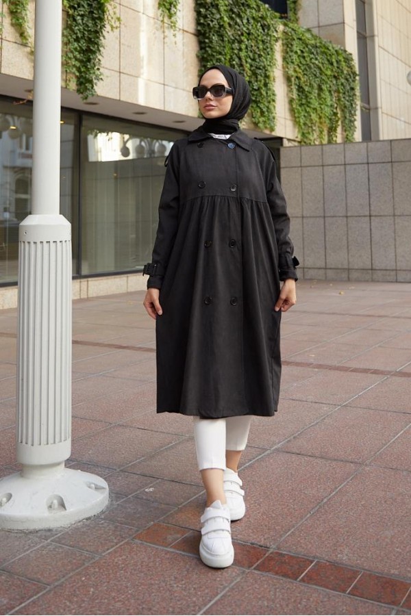  Salaş Kesim Tesettür Trenç Siyah 61194