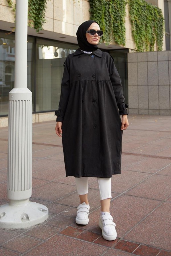  Salaş Kesim Tesettür Trenç Siyah 61194
