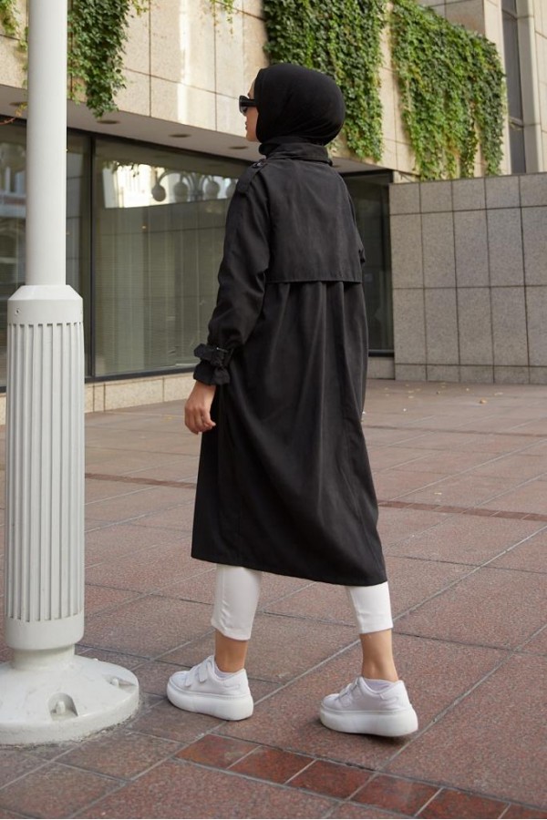  Salaş Kesim Tesettür Trenç Siyah 61194