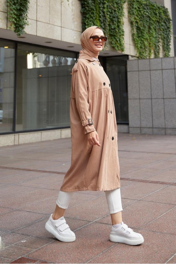  Salaş Kesim Tesettür Trenç Somon 61194