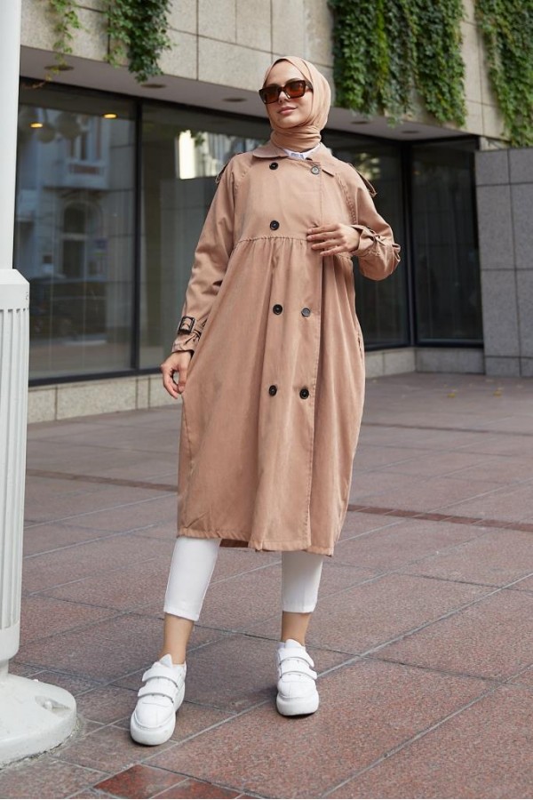  Salaş Kesim Tesettür Trenç Somon 61194