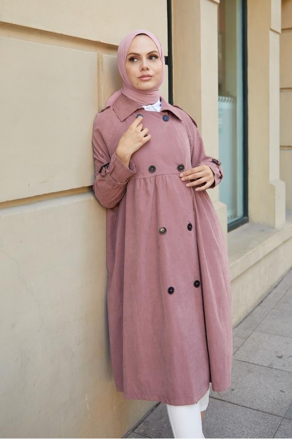  Salaş Kesim Tesettür Trenç Gül 61194