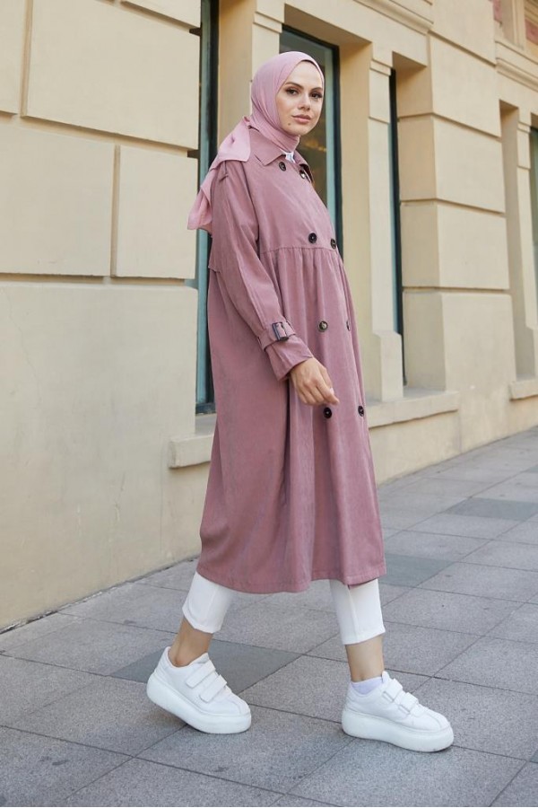  Salaş Kesim Tesettür Trenç Gül 61194