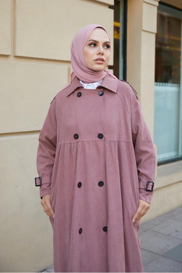  Salaş Kesim Tesettür Trenç Gül 61194