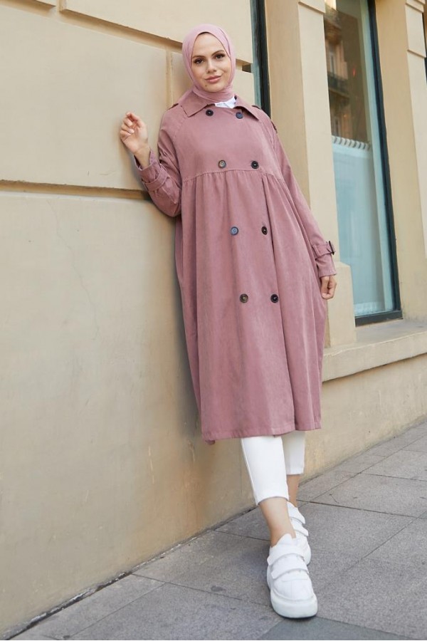  Salaş Kesim Tesettür Trenç Gül 61194