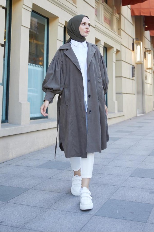 Balon Kol Tesettür Trenç Haki 61510 Balon Kol Tesettür Trenç Haki 61510